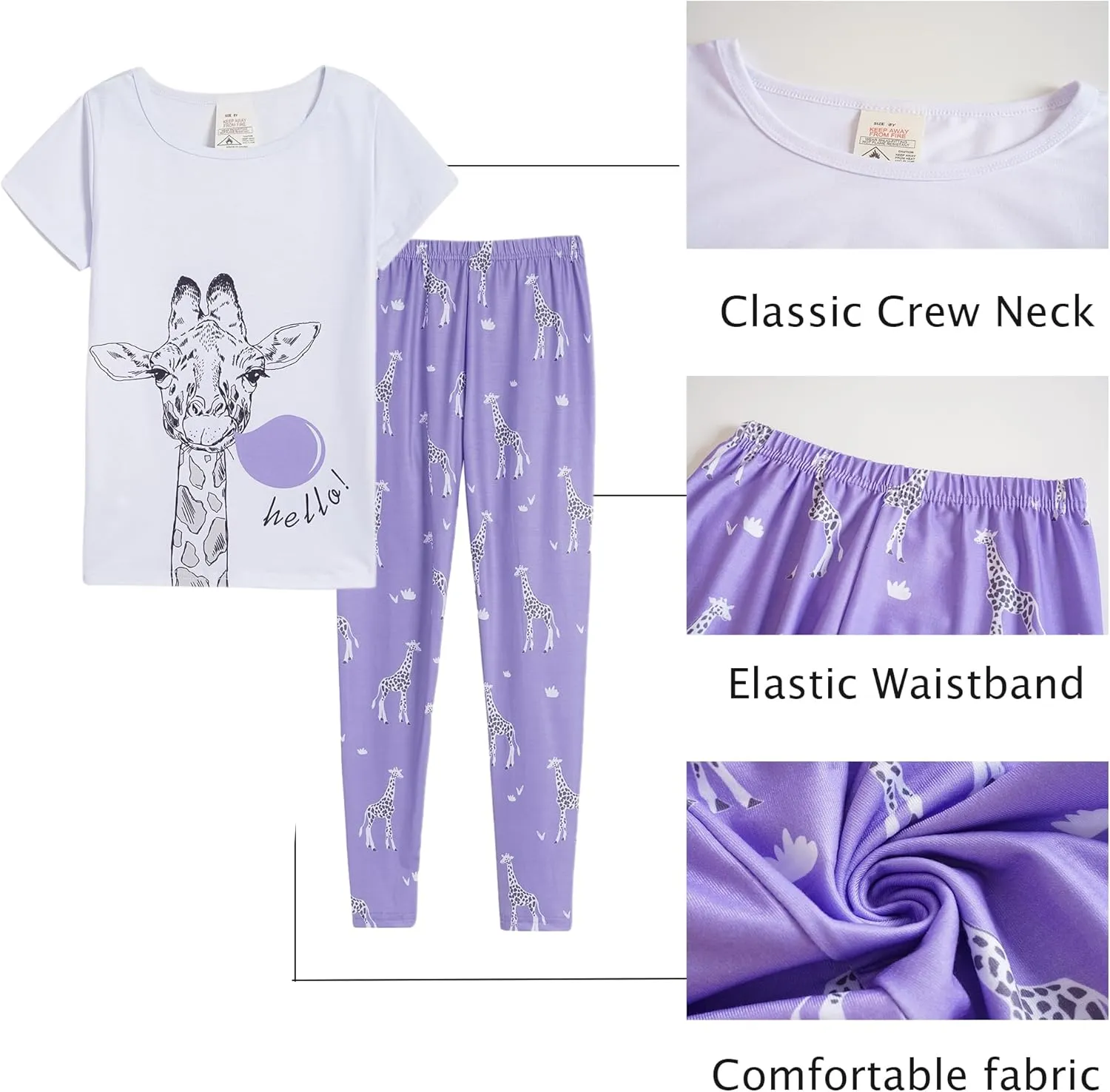 MyFav Children Girl Pajamas Set Soft Comfy Sleepwear Pajamas Size 4 to 14 Years
