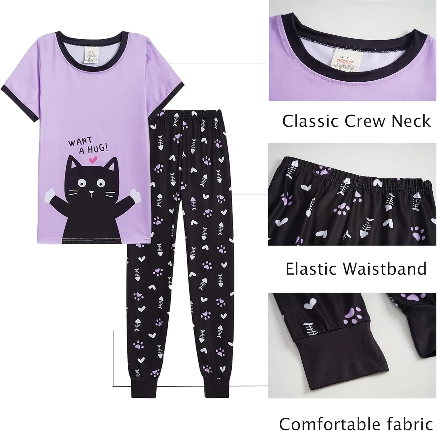 MyFav Children Girl Pajamas Set Soft Comfy Sleepwear Pajamas Size 4 to 14 Years