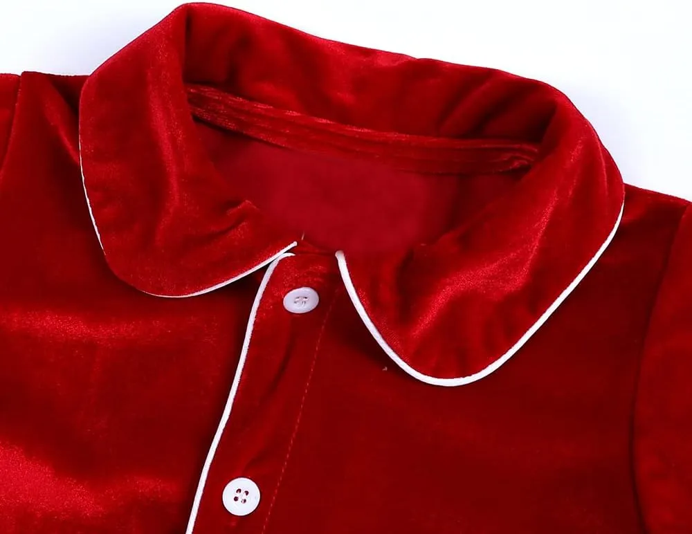 MYGBCPJS Kids Velvet Pajamas Toddler Button-Down Solid Long-Sleeve T-Shirt Top   Pants 2PCS Christmas Outfits Clothes