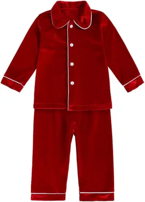 MYGBCPJS Kids Velvet Pajamas Toddler Button-Down Solid Long-Sleeve T-Shirt Top   Pants 2PCS Christmas Outfits Clothes