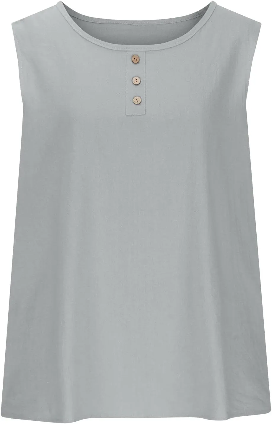 Mzkdieey Cotton Linen Tank Tops for Women Scoop Neck Button Down Henley Shirts Summer Casual Sleeveless Loose Fit T-Shirt