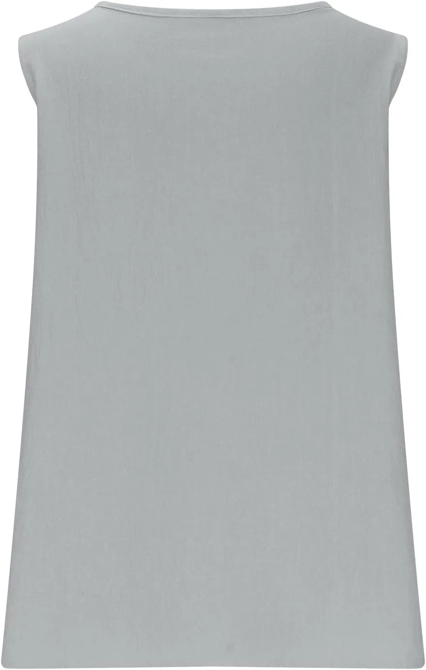 Mzkdieey Cotton Linen Tank Tops for Women Scoop Neck Button Down Henley Shirts Summer Casual Sleeveless Loose Fit T-Shirt