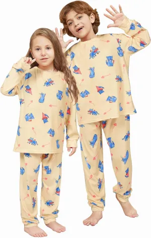 Narecte Unisex Girls Boys Pajamas Sets Long Sleeve Top and Pants 2 Piece Pajamas Set for Kid