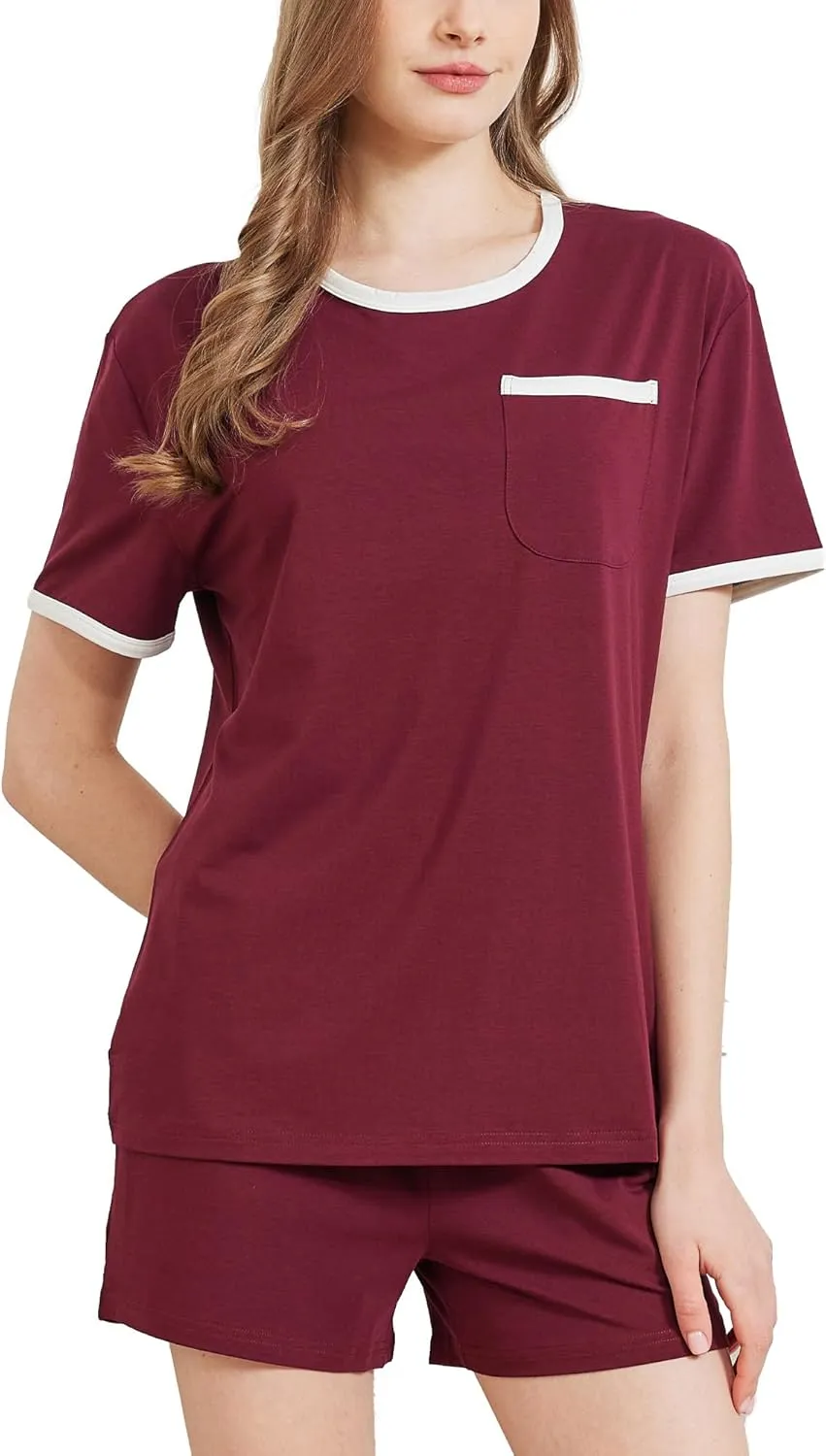 netdraw Women's Ultra Soft Bamboo Viscose Pajama Sets Short Sleeve Sleepwear Comfy 2 Piece Casual Lounge Set