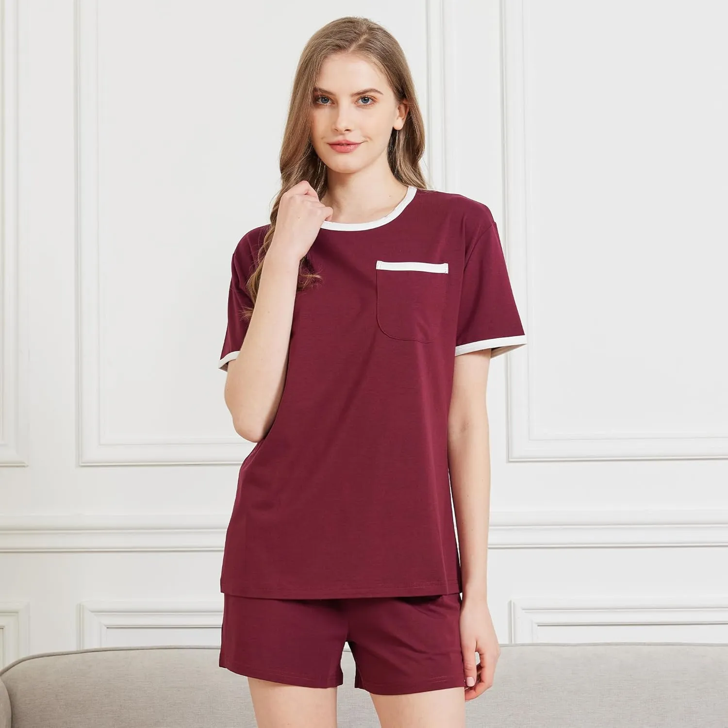 netdraw Women's Ultra Soft Bamboo Viscose Pajama Sets Short Sleeve Sleepwear Comfy 2 Piece Casual Lounge Set