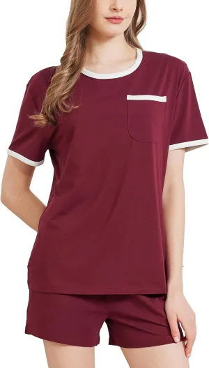 netdraw Women's Ultra Soft Bamboo Viscose Pajama Sets Short Sleeve Sleepwear Comfy 2 Piece Casual Lounge Set