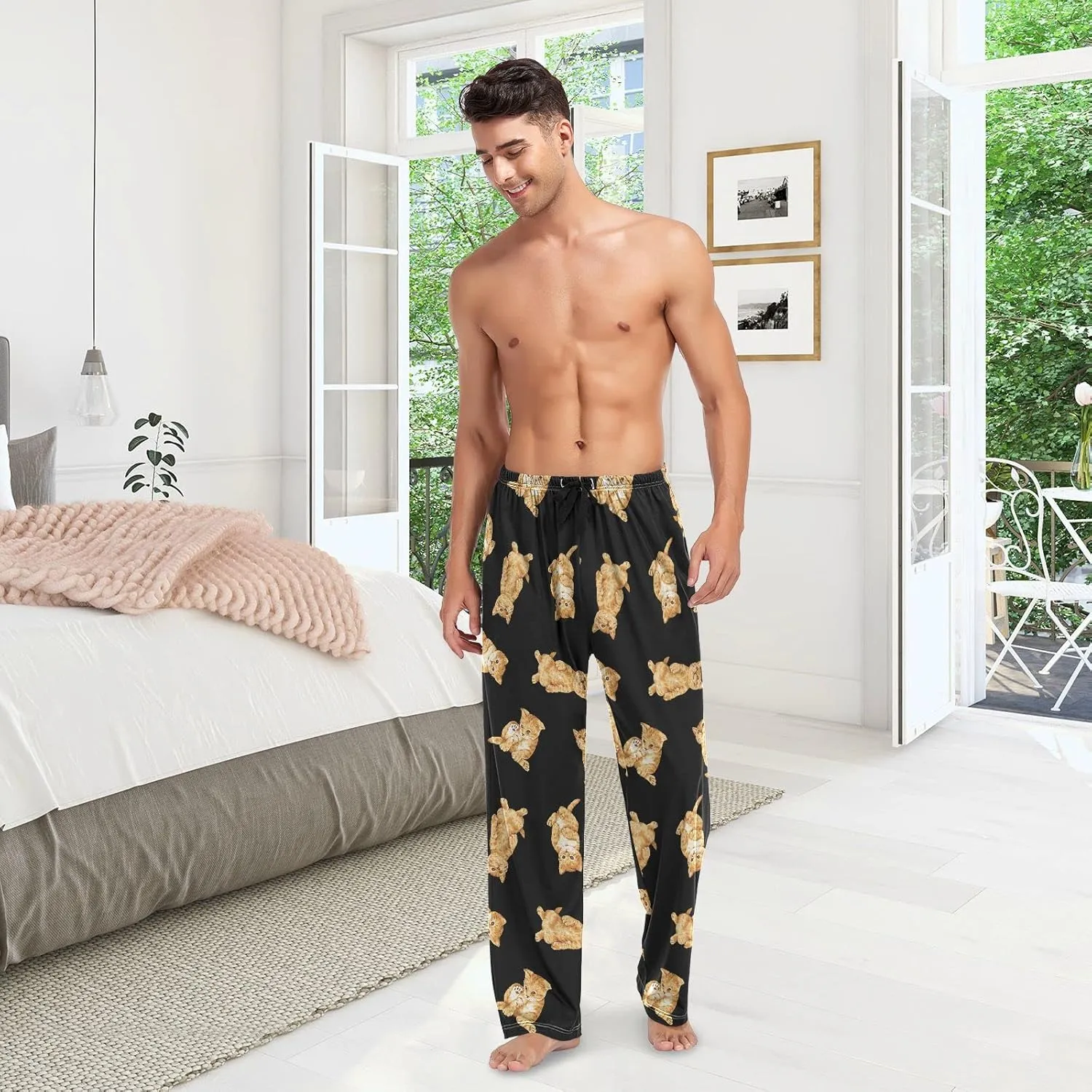 Orange Cats Pajama Pants for Men Pj Pants Mens Pajama Bottoms S