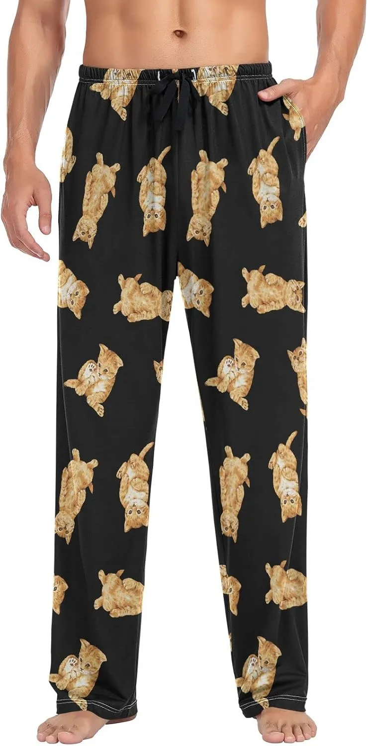 Orange Cats Pajama Pants for Men Pj Pants Mens Pajama Bottoms S