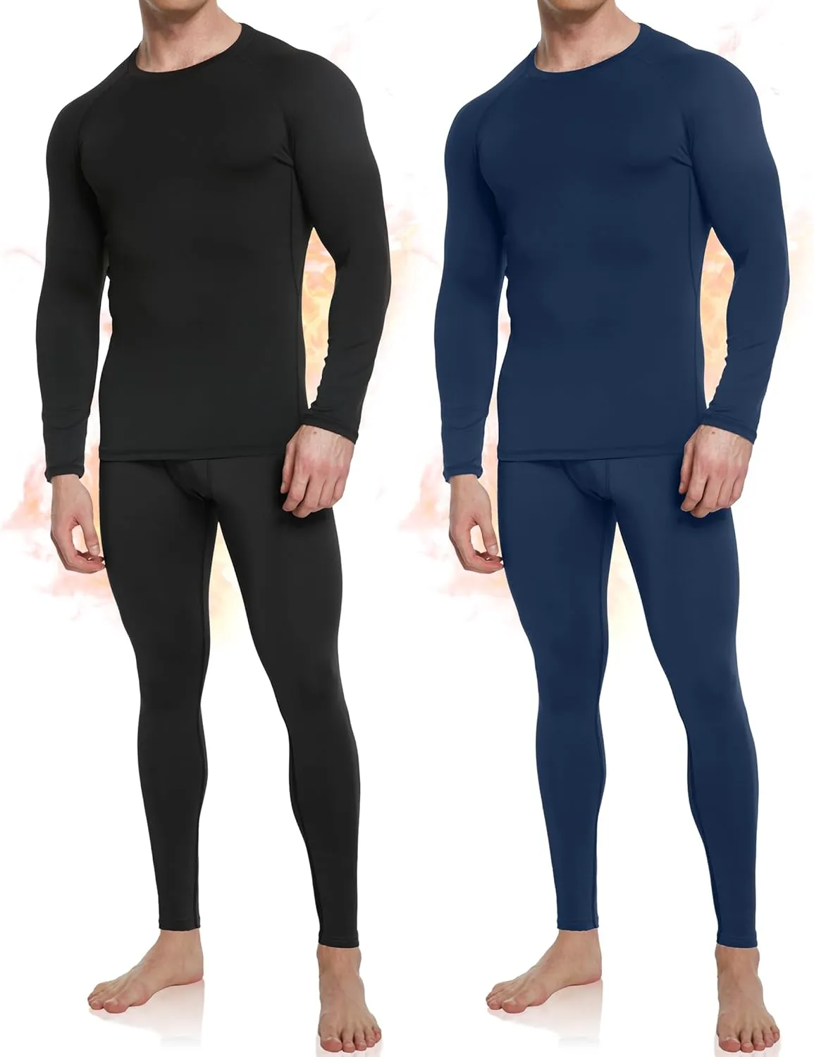 OYGSieg 3 or 2 Set Men's Thermal Underwear Long Johns with Fleece Lined, Thermals for Men Base Layer Cold Weather Top Bottom