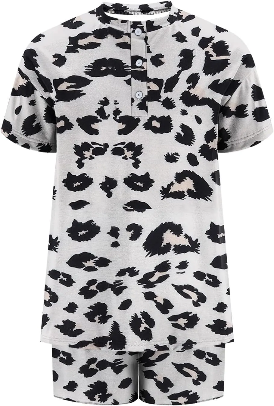 Pajama Set for Women 2 Piece Lounge Set Henley Neck Short Sleeve Tops and Shorts Soft Sleepwear Lounge Outfits