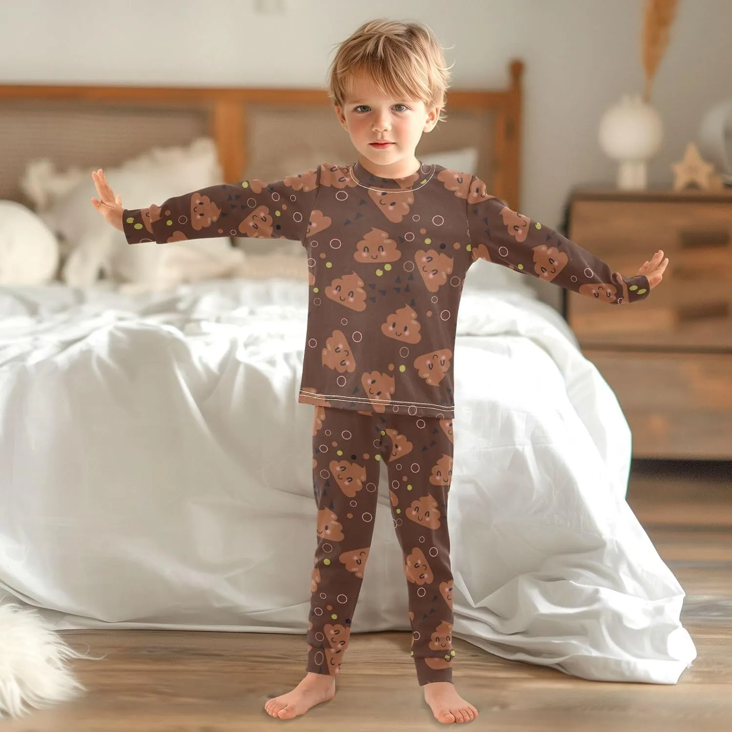 Pajama Sets Long Sleeve Cute Poop Circle Pattern Soft Comfy Sleepwear 2 Piece PJS 3-8T