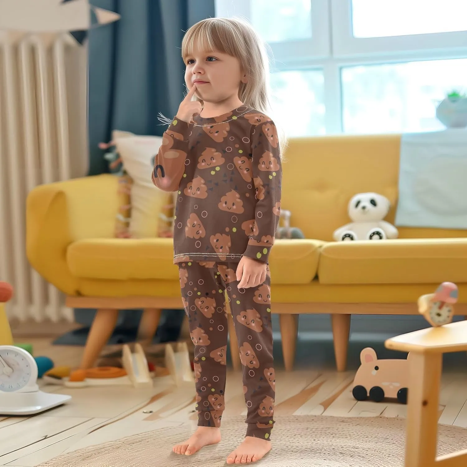 Pajama Sets Long Sleeve Cute Poop Circle Pattern Soft Comfy Sleepwear 2 Piece PJS 3-8T