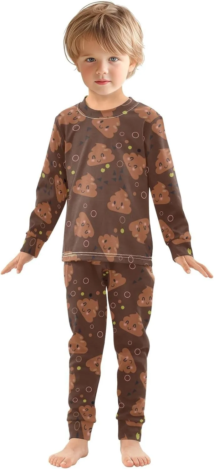 Pajama Sets Long Sleeve Cute Poop Circle Pattern Soft Comfy Sleepwear 2 Piece PJS 3-8T