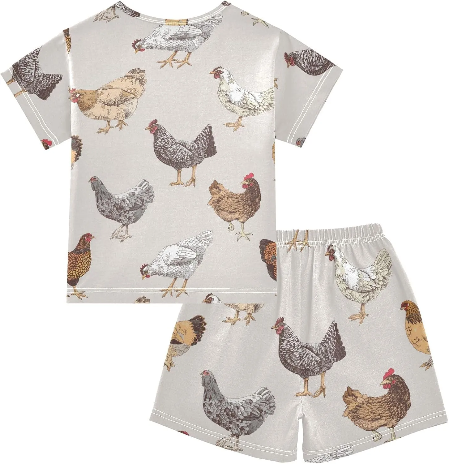 Pajama Sets Short Sleeve Cute Chickens Hen Animals Soft Cotton Summer Sleepwear 2 Piece PJS Size 5-14T