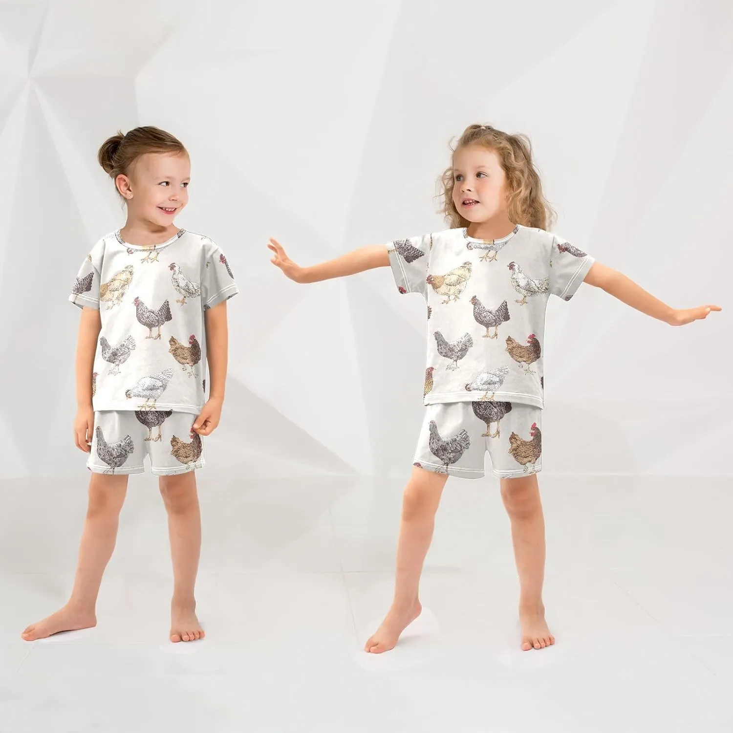Pajama Sets Short Sleeve Cute Chickens Hen Animals Soft Cotton Summer Sleepwear 2 Piece PJS Size 5-14T