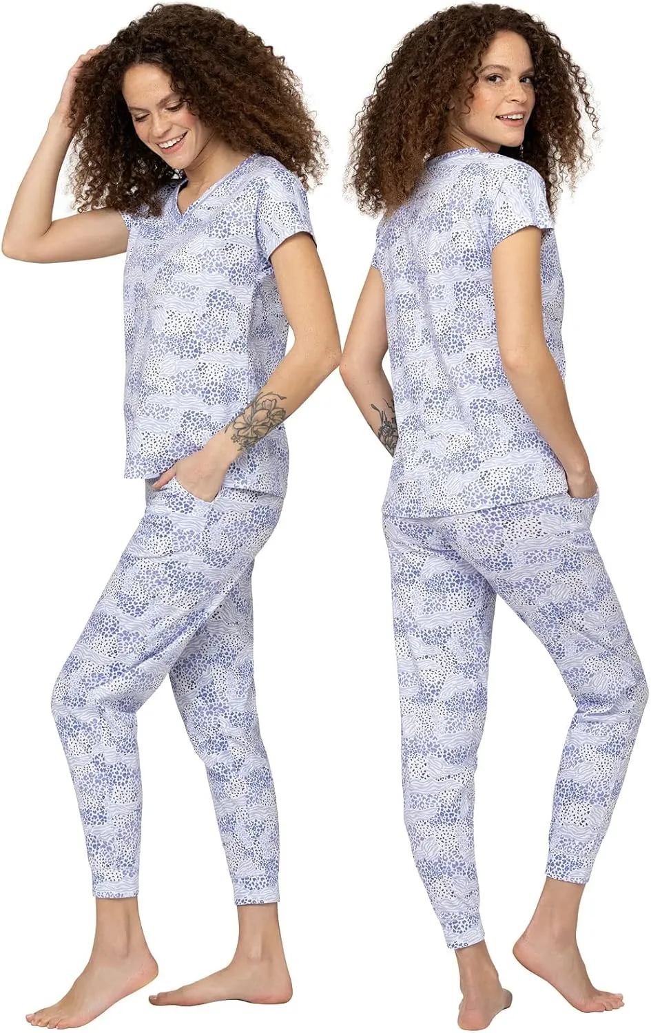 PajamaGram Jogger Pajama Set for Women Summer Cotton Pajamas for Women Cotton Pajamas Ladies Short Sleeve Jogger Set