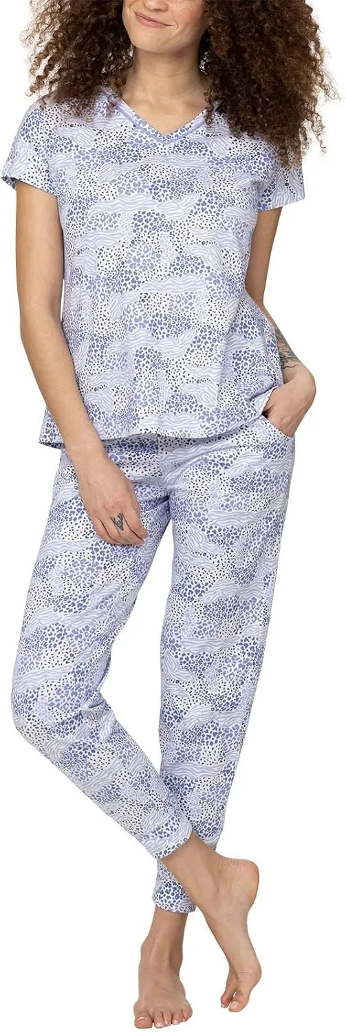 PajamaGram Jogger Pajama Set for Women Summer Cotton Pajamas for Women Cotton Pajamas Ladies Short Sleeve Jogger Set
