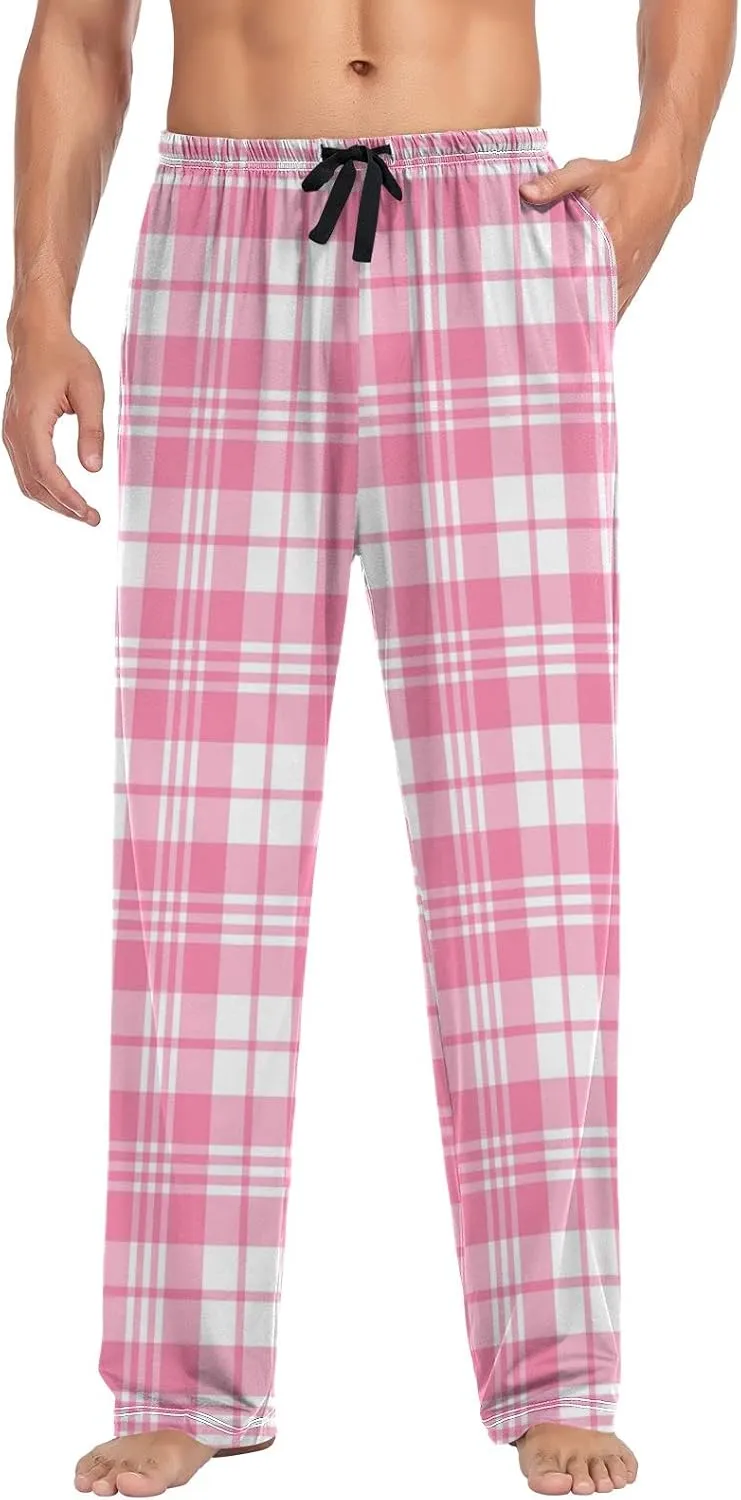 Pink Plaid Tartan Checkered Gingham Men's Pajama Pants Sleepwear Lounge Pajama Bottoms