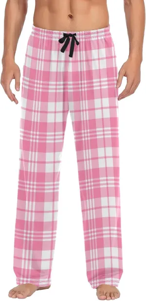 Pink Plaid Tartan Checkered Gingham Men's Pajama Pants Sleepwear Lounge Pajama Bottoms