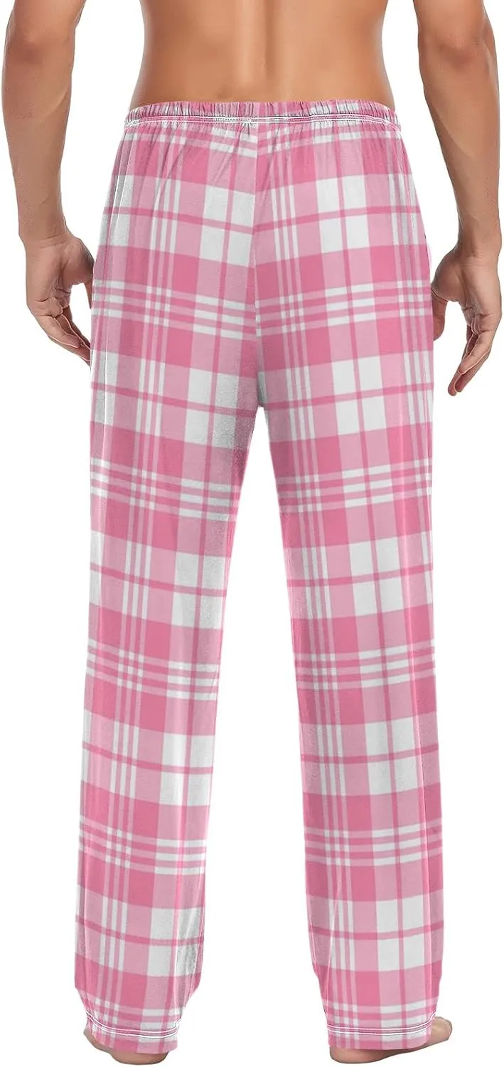Pink Plaid Tartan Checkered Gingham Men's Pajama Pants Sleepwear Lounge Pajama Bottoms