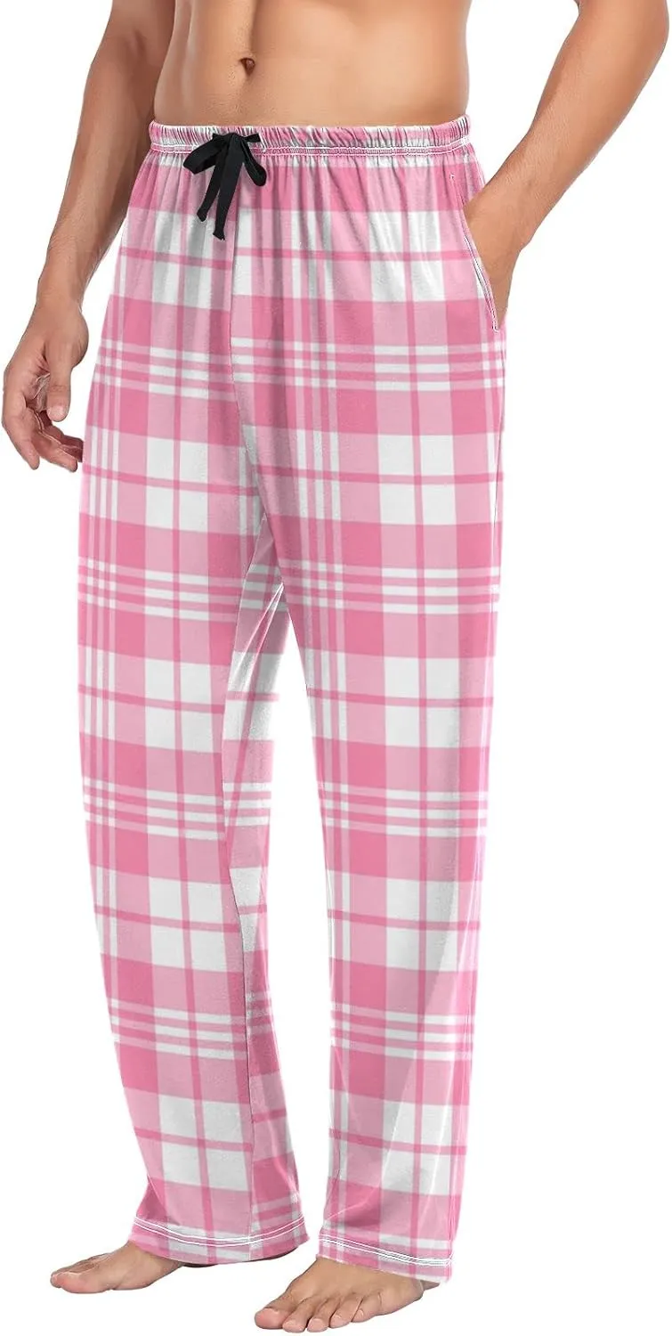 Pink Plaid Tartan Checkered Gingham Men's Pajama Pants Sleepwear Lounge Pajama Bottoms