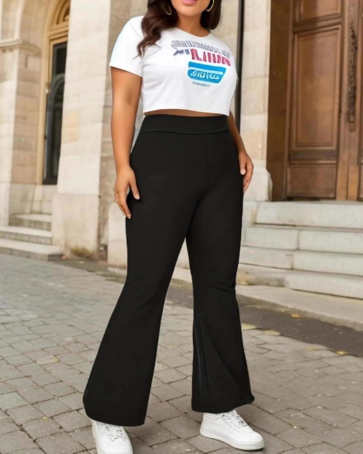 Plus-Size Casual Pants for Women high-Waisted Bell Bottoms Yoga