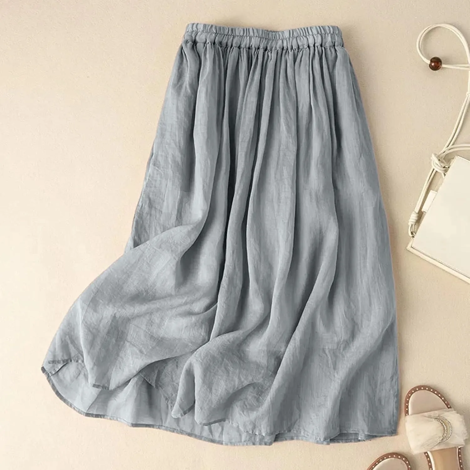 Plus Size Maxi Skirt Summer Trendy Lightweight Sheer Pleated High Elastic Waist A-Line Long Skirts Streetwear