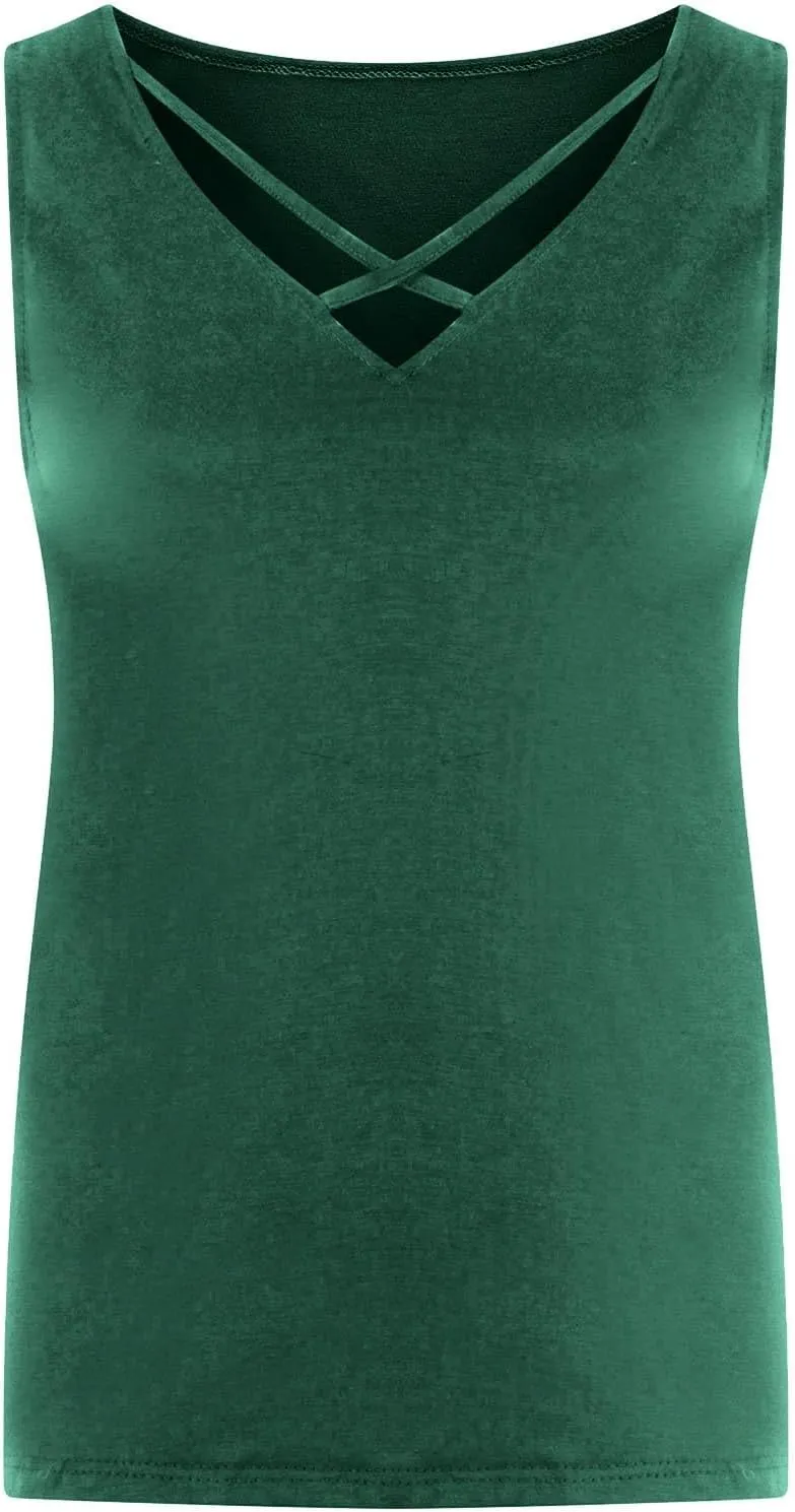 Plus Size Tank Tops for Women Criss Cross V Neck Sleeveless T-Shirts Business Casual Tunic Blouse Oversized Clothes