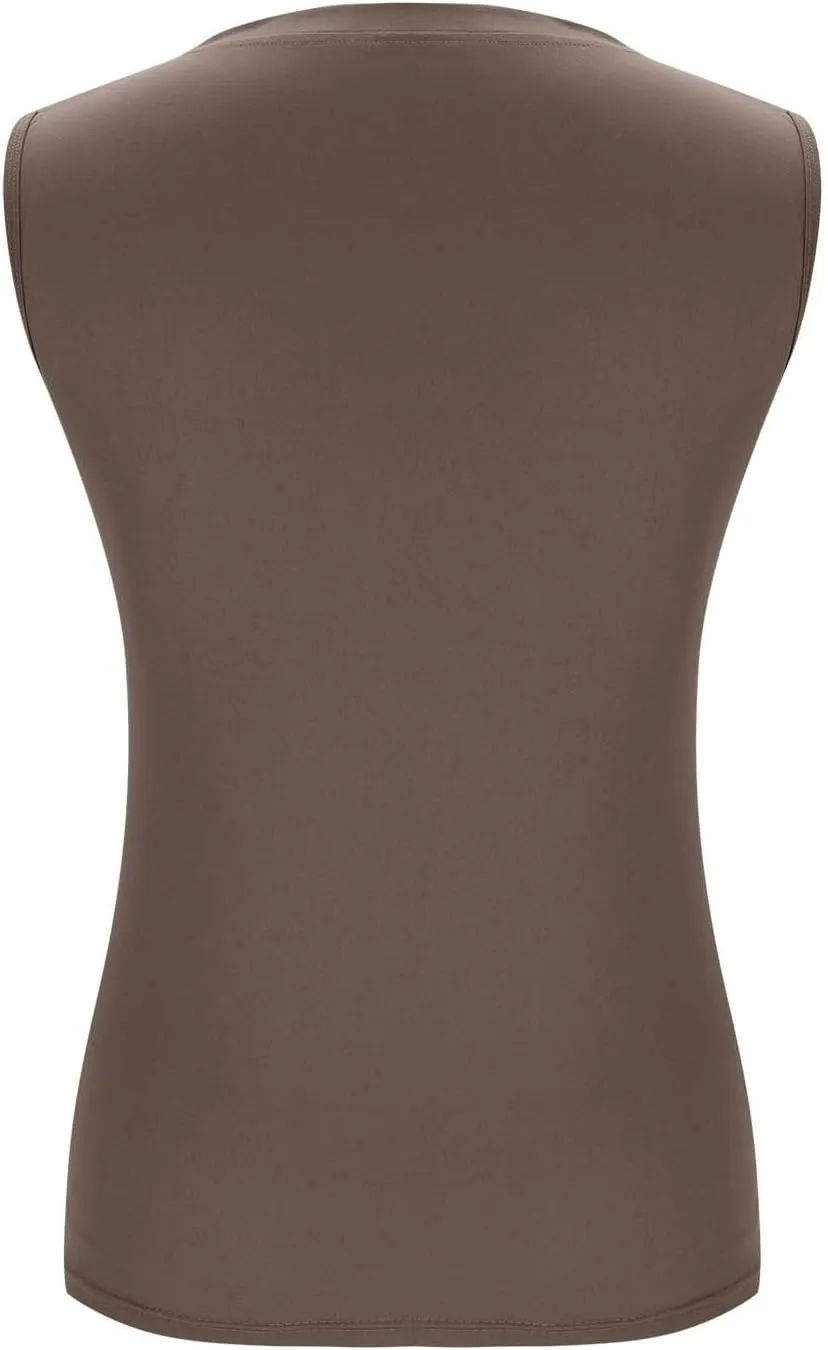 Plus Size Tank Tops for Women Solid Basic Sleeveless Crew Neck Button T-Shirt Casual Loose Fit Yoga Workout Blouse