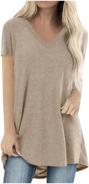 Plus Size Tunic Tops for Women Long Flowy Shirts for Leggings Short Sleeve V Neck/Crewneck Tees Blouse