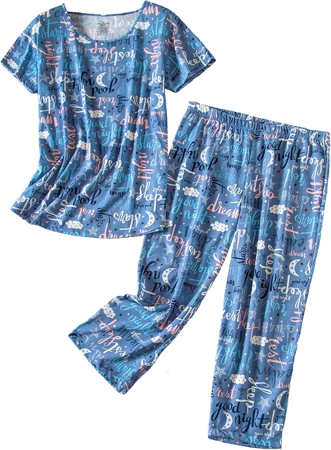 PNAEONG Women’s Pajama Set - Sleepwear Tops with Capri Pants Casual and Fun Prints Pajama Sets SY215-Purple-XL