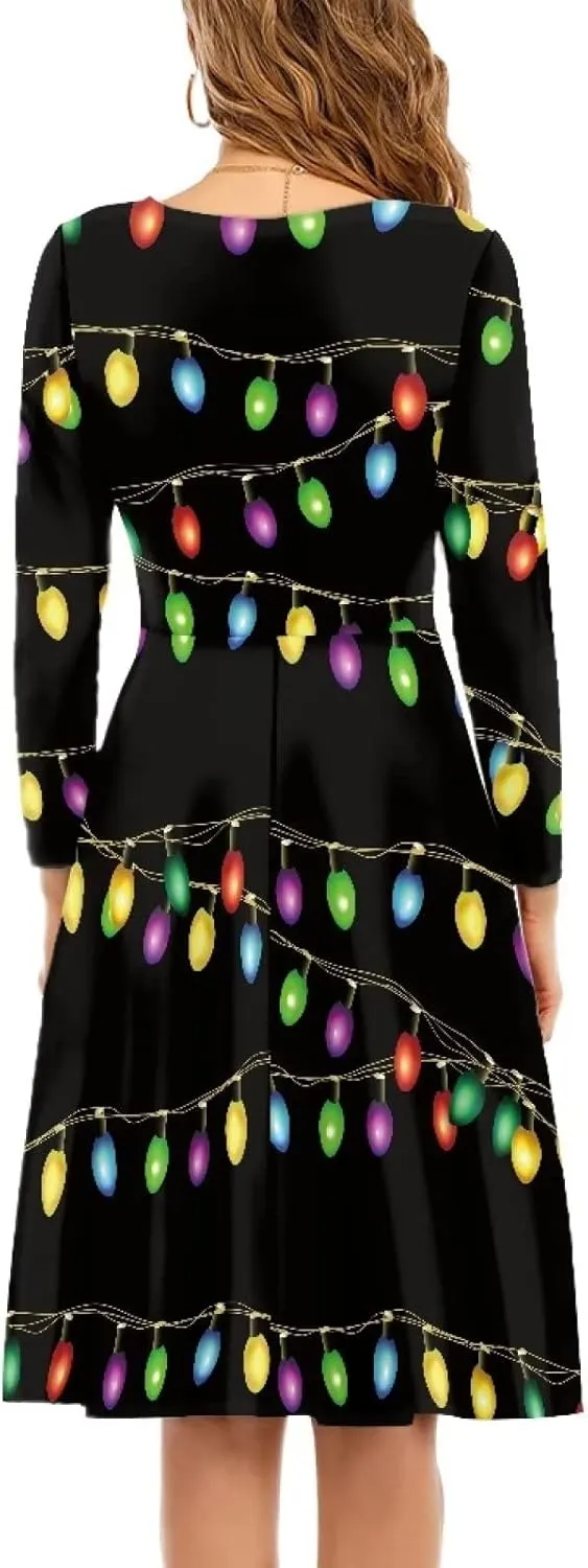 POLERO Mushroom Dresses for Women Midi Dresses with Long Sleeve Mushrooms Casual Dresses
