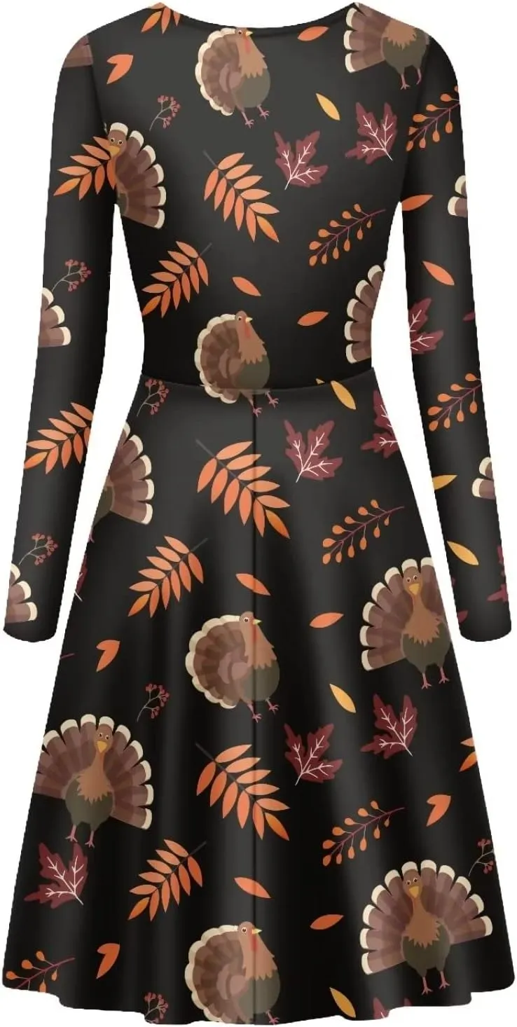 POLERO Mushroom Dresses for Women Midi Dresses with Long Sleeve Mushrooms Casual Dresses