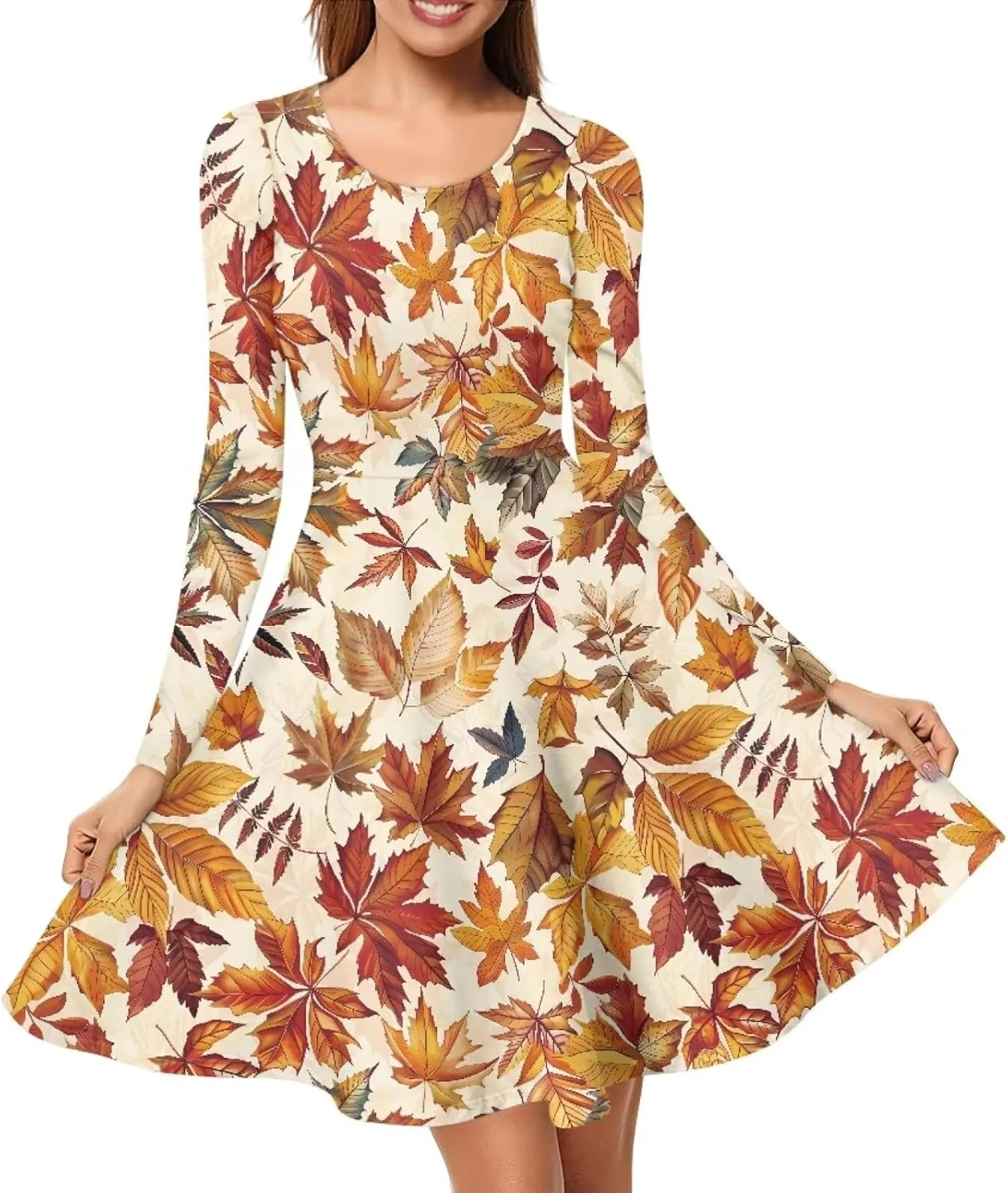 POLERO Mushroom Dresses for Women Midi Dresses with Long Sleeve Mushrooms Casual Dresses