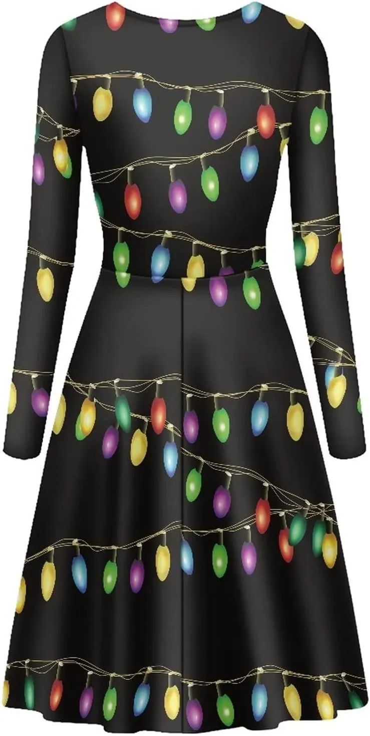 POLERO Mushroom Dresses for Women Midi Dresses with Long Sleeve Mushrooms Casual Dresses