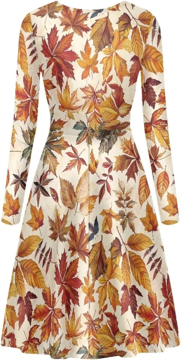 POLERO Mushroom Dresses for Women Midi Dresses with Long Sleeve Mushrooms Casual Dresses