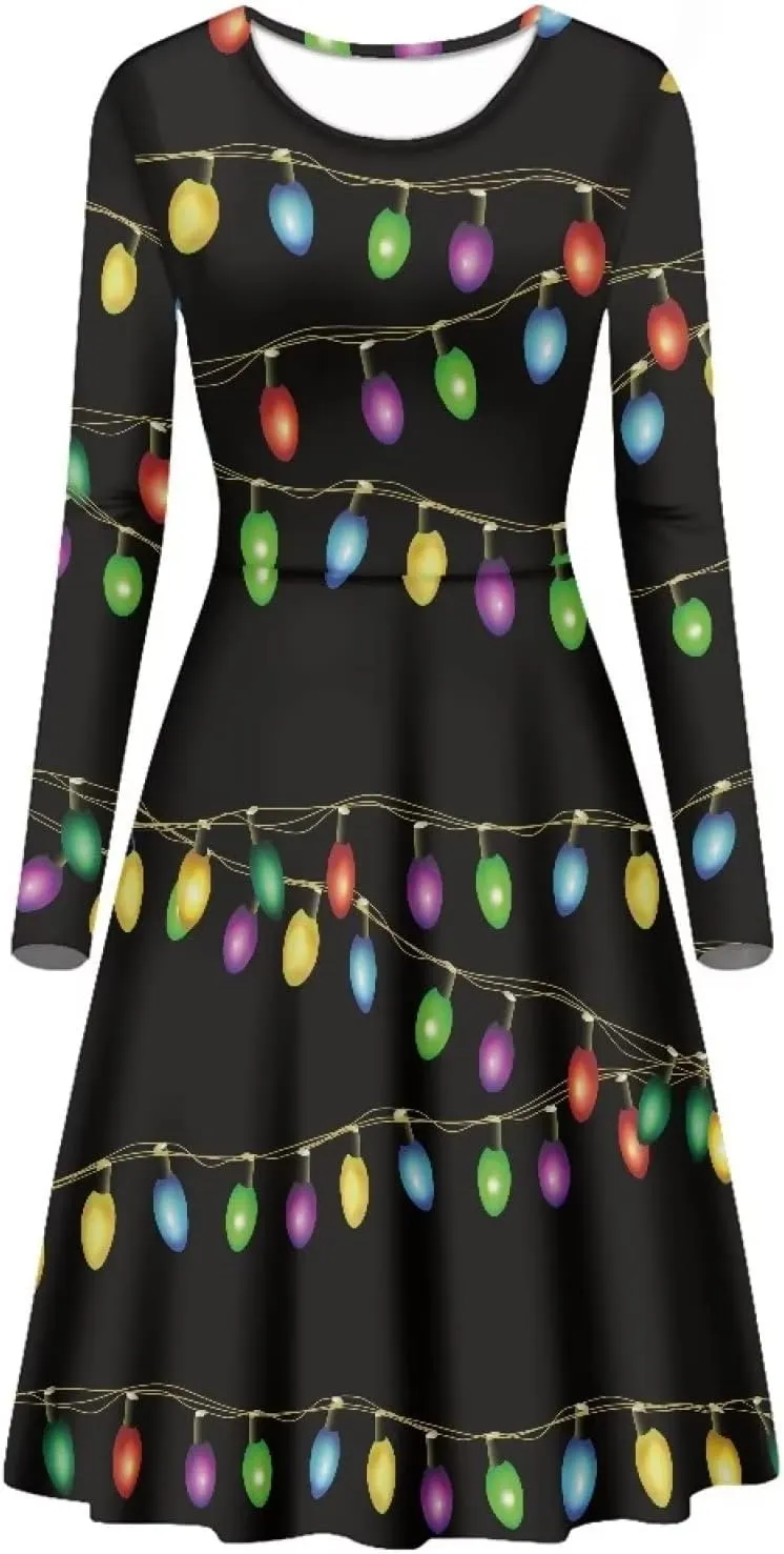 POLERO Mushroom Dresses for Women Midi Dresses with Long Sleeve Mushrooms Casual Dresses