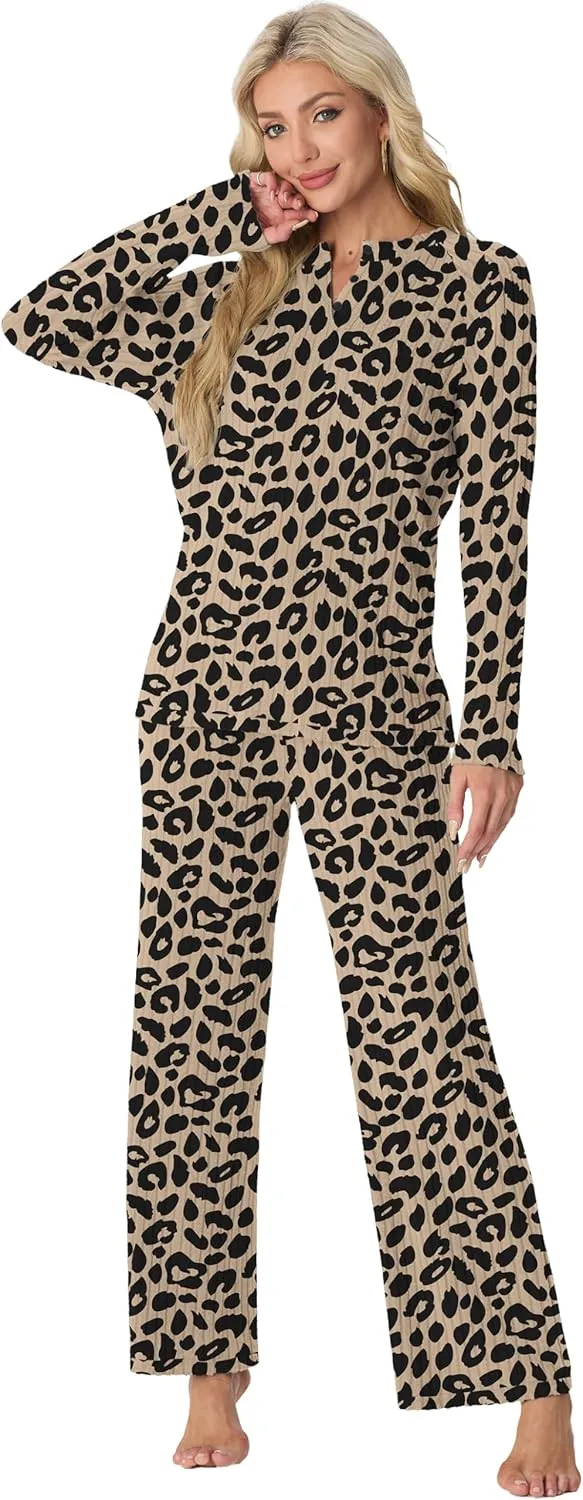 PrinStory Womens Pajama Sets Pajamas Fall Winter Long Sleeve Lounge Set Two Piece Soft Pjs
