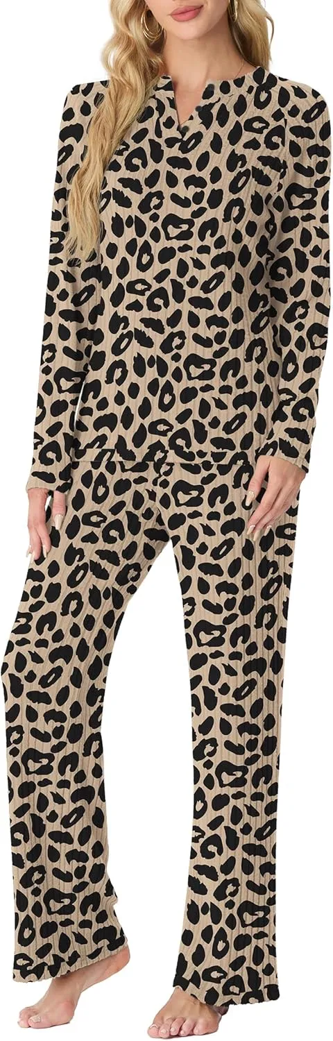 PrinStory Womens Pajama Sets Pajamas Fall Winter Long Sleeve Lounge Set Two Piece Soft Pjs