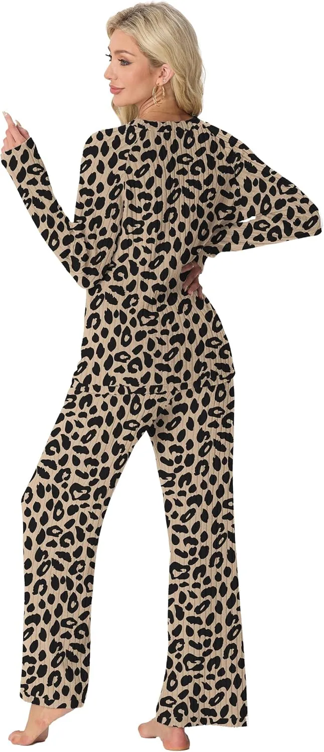 PrinStory Womens Pajama Sets Pajamas Fall Winter Long Sleeve Lounge Set Two Piece Soft Pjs
