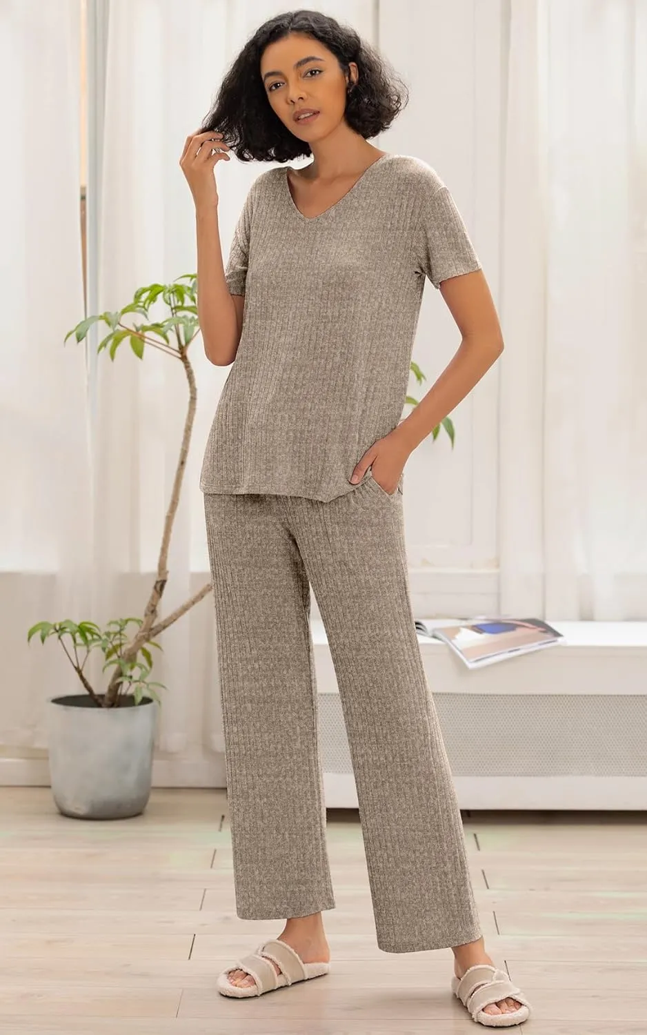 PrinStory Womens Pajama Sets Pjs Short Sleeve Soft 2 Piece Sleepwear for Women Casual Pajamas Set