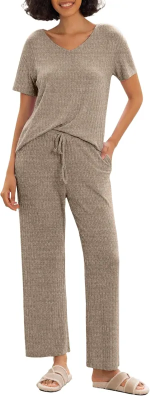 PrinStory Womens Pajama Sets Pjs Short Sleeve Soft 2 Piece Sleepwear for Women Casual Pajamas Set