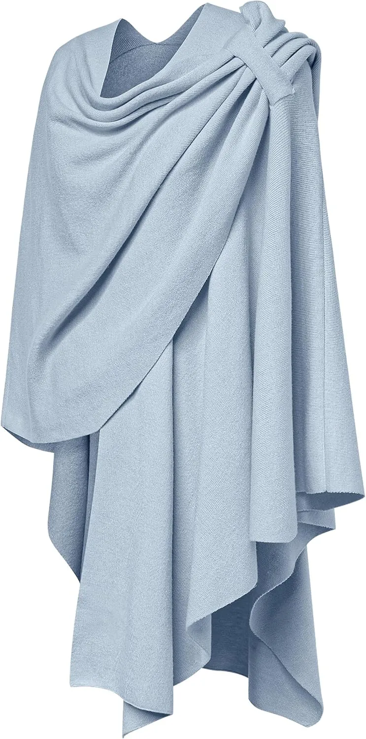 PULI Womens Large Cross Front Poncho Sweater Wrap Topper Knitted Elegant Shawls Cape for Fall Winter