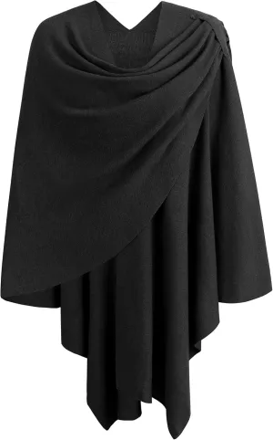 PULI Womens Large Cross Front Poncho Sweater Wrap Topper Knitted Elegant Shawls Cape for Fall Winter