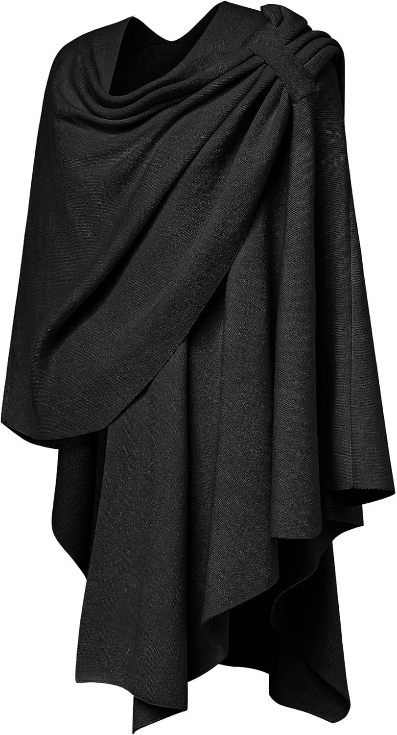 PULI Womens Large Cross Front Poncho Sweater Wrap Topper Knitted Elegant Shawls Cape for Fall Winter