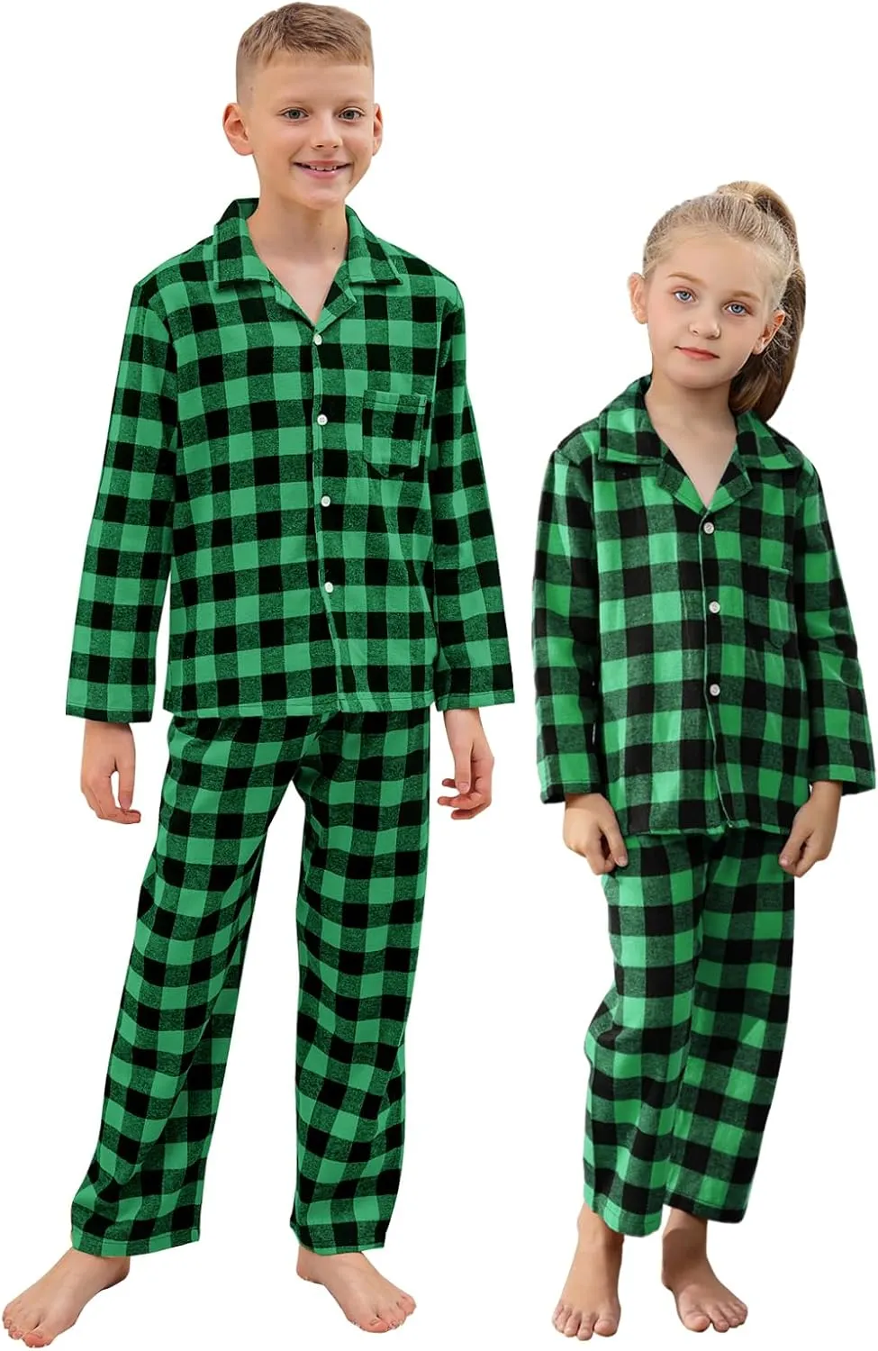 QZH.DUAO Kids Plaid Holiday Christmas Pajamas,Boys & Girls Flannel Button Down Sleepwear Pajamas Set