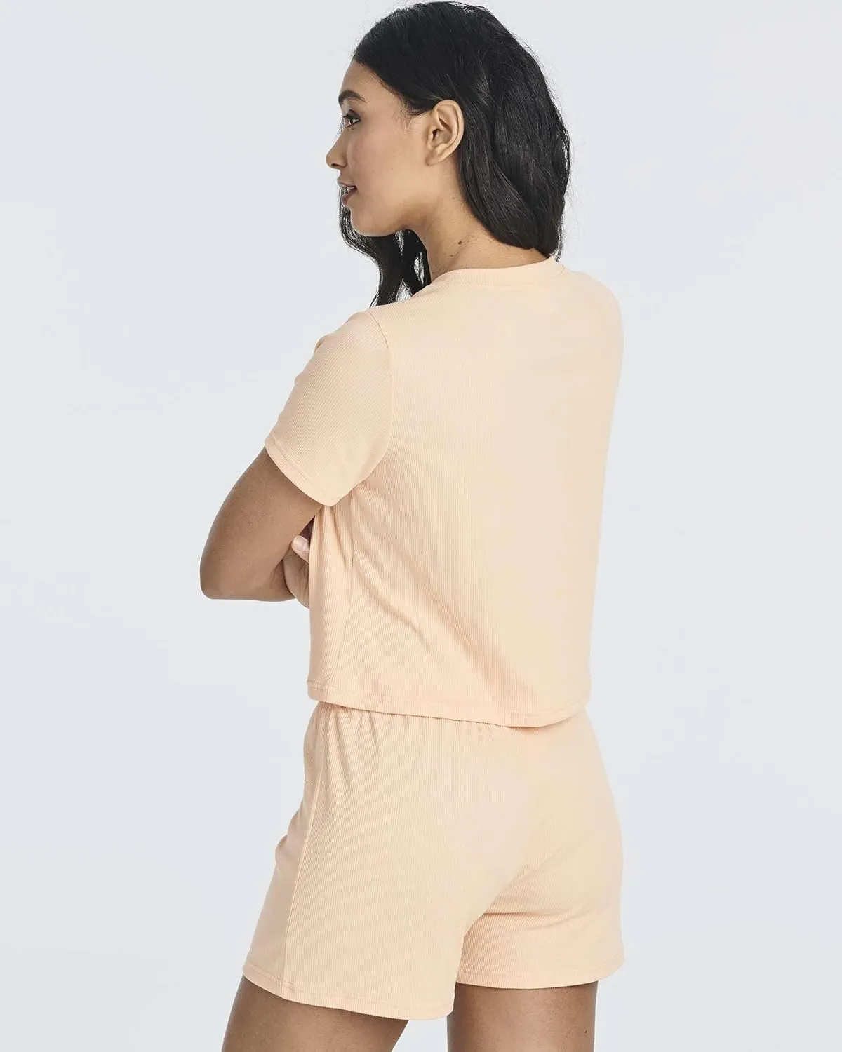 Real Essentials 2 Pack:Women's Soft Ribbed Knit Crop Top & Short Matching Lounge Set - 4 Piece Summer Sweatsuit