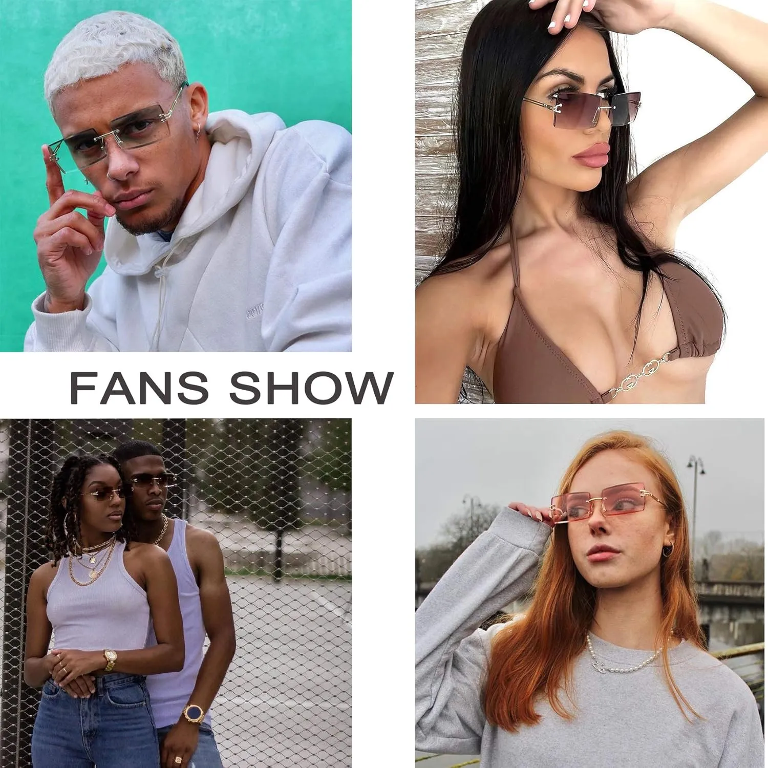 Rectangle Sunglasses for Men/Women Small Rimless Square Shade Eyewear