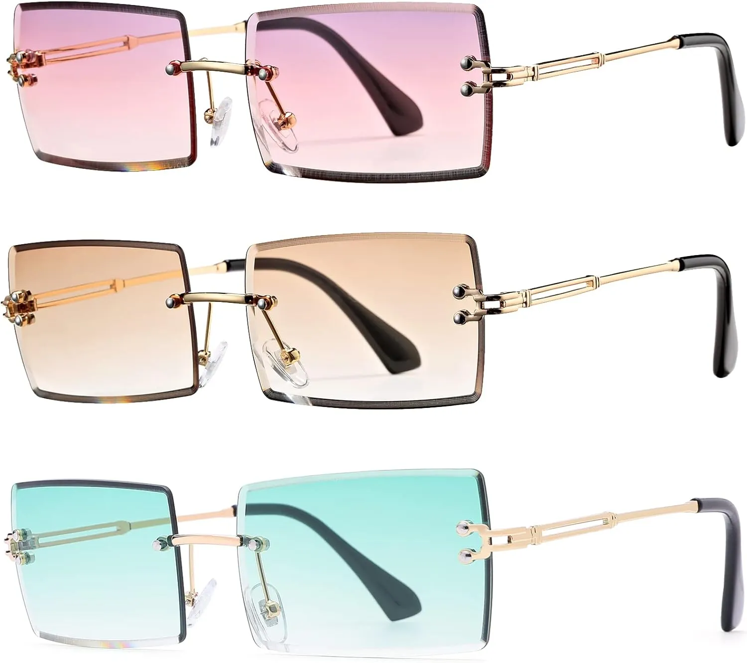 Rectangle Sunglasses for Men/Women Small Rimless Square Shade Eyewear