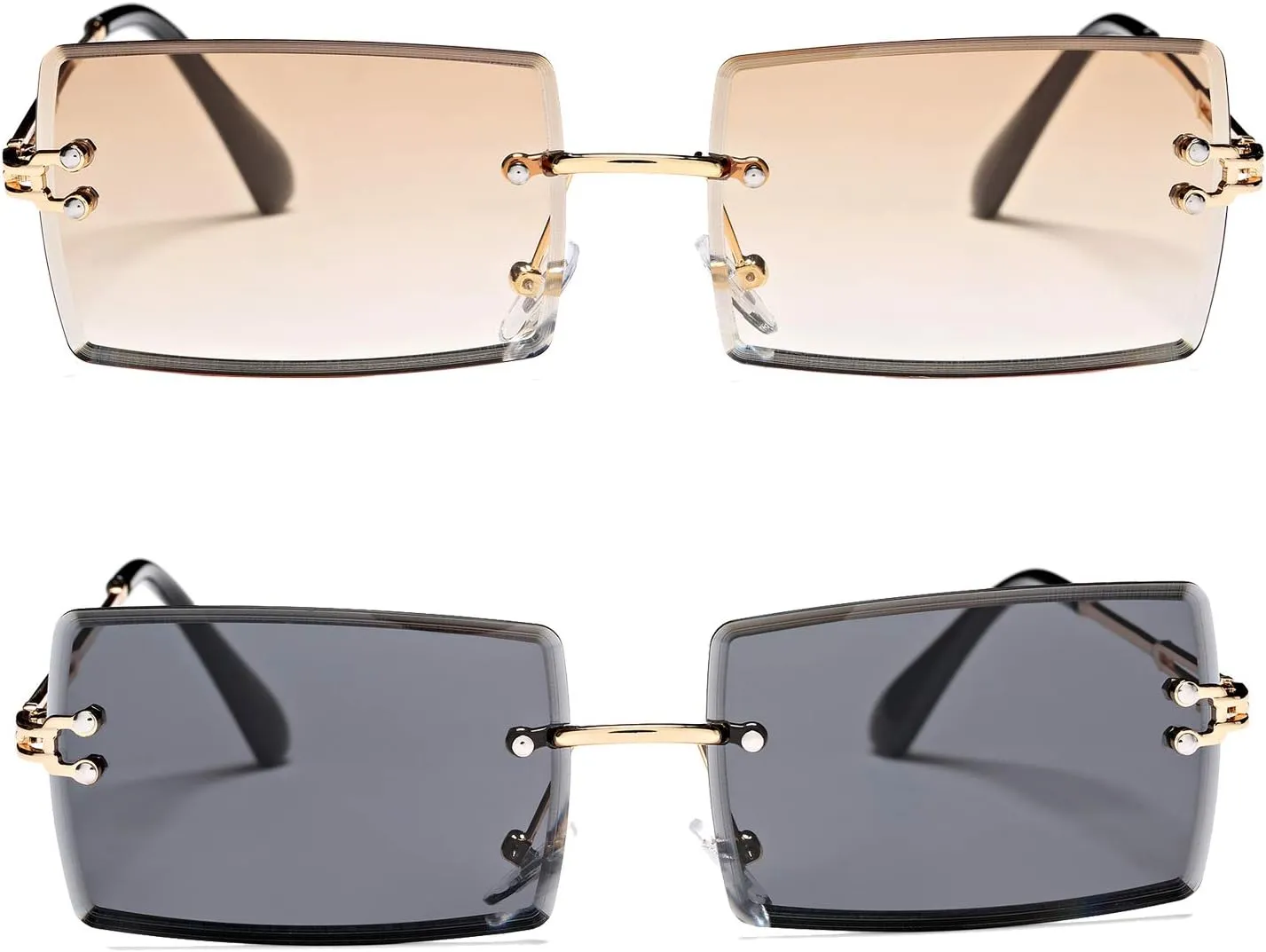 Rectangle Sunglasses for Men/Women Small Rimless Square Shade Eyewear